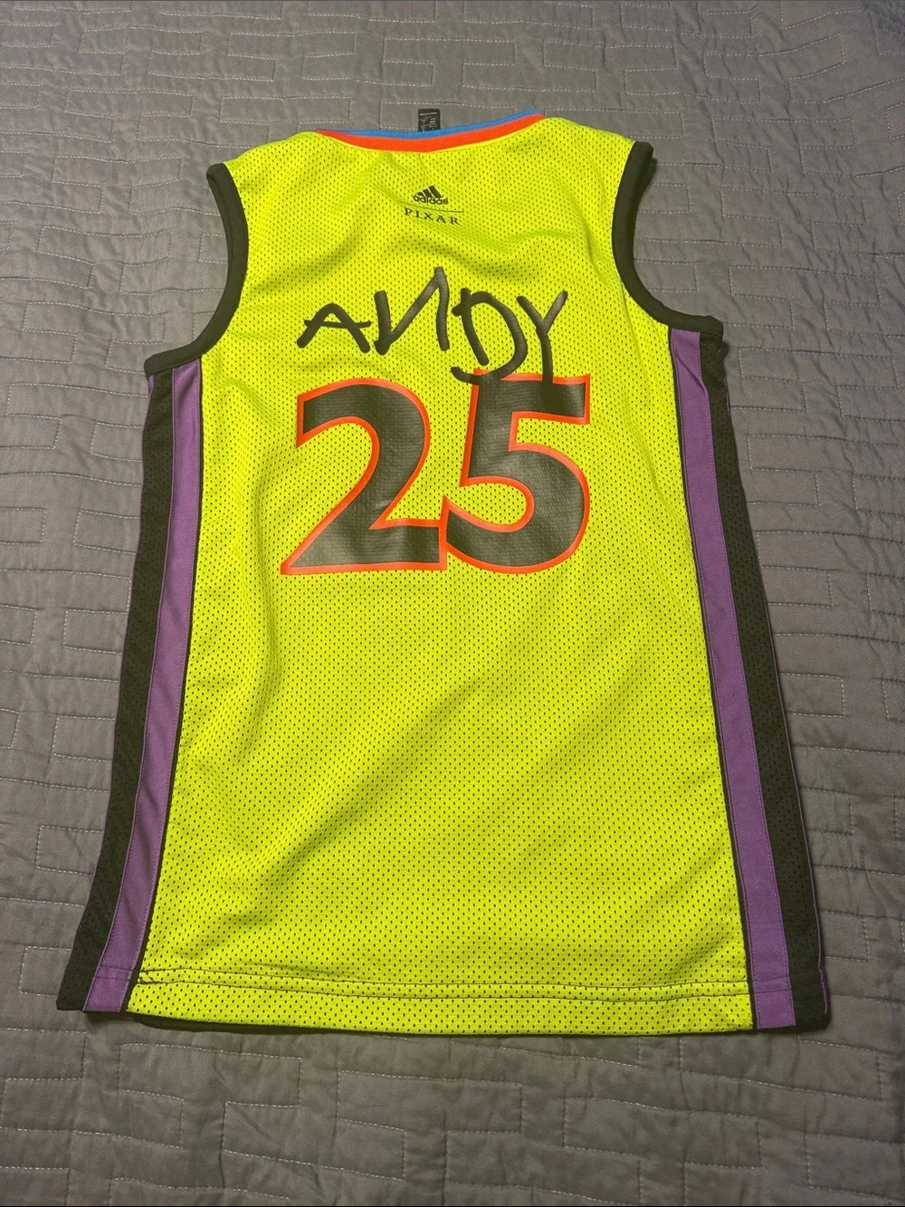 adidas Black Jersey with Neon Green Dino and Purple Side Panels